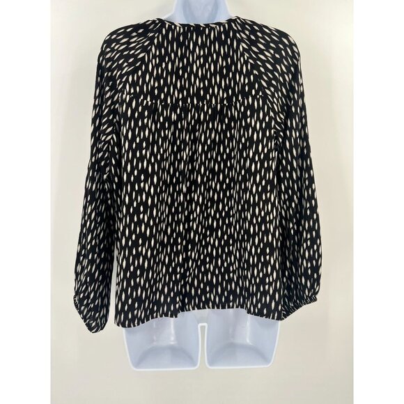 Velvet By Graham & Spencer Small Black White Patterned Blouse V-Neck Long Sleeve - Picture 8 of 9